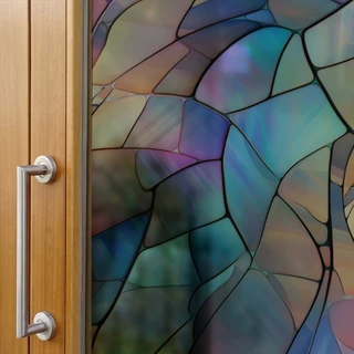 Película Adesiva Vitral Para Vidro Vários Modelos Jateados Manchas Coloridas