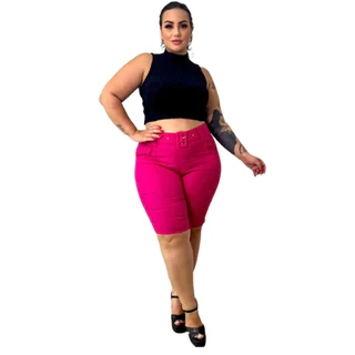 Bermuda Plus Size Feminina Bengaline Com Cinto