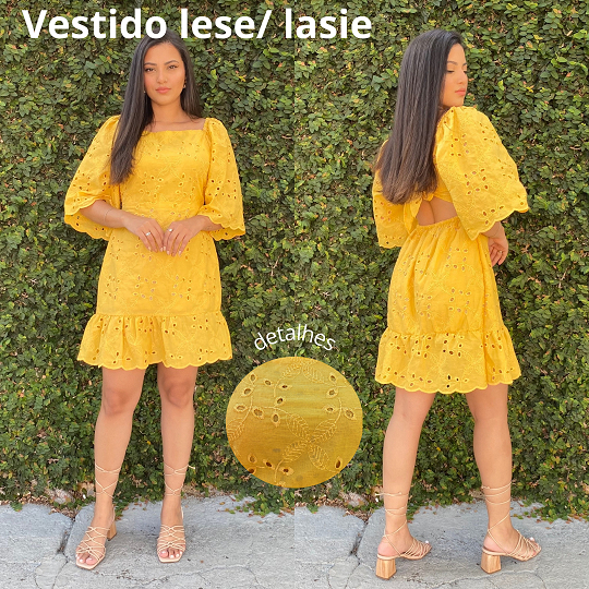 Vestido Curto Lese/Laise Feminino amarelo adulto