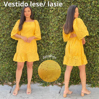 Vestido Curto Lese/Laise Feminino amarelo adulto