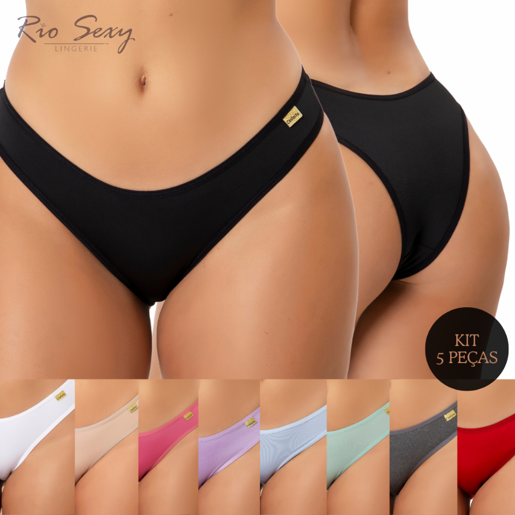 Kit 5 Calcinha básica Tanga conforto microfibra de poliéster direto da fábrica. Para uso ou revenda