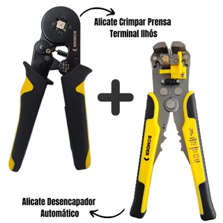 Kit Alicate Desencapador Automático + Alicate Crimpar Prensa Terminal Ilhós 0,25 a 10mm²