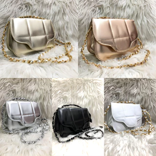 Bolsa Mini Bag De Festa Metalizada Bordado Quadrado Com Corrente Transpassada E Ziper Transversal