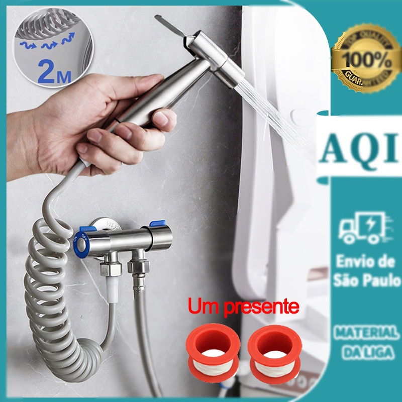 Kit Ducha Higiênica Com Registro em Aço Escovado 304 Válvula Dupla Saída 1/2 Para Banheiro Cozinha Área De Serviço Lavabo Preto Ou Prata