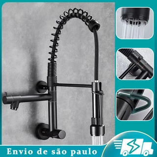 Torneira de cozinha de aço inoxidável 304 com mola e rotação de 360° Torneira fria simples montada na parede