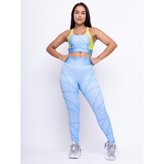Conjunto Fitness Feminino Estampado Top + Calça Geofusion Suplex