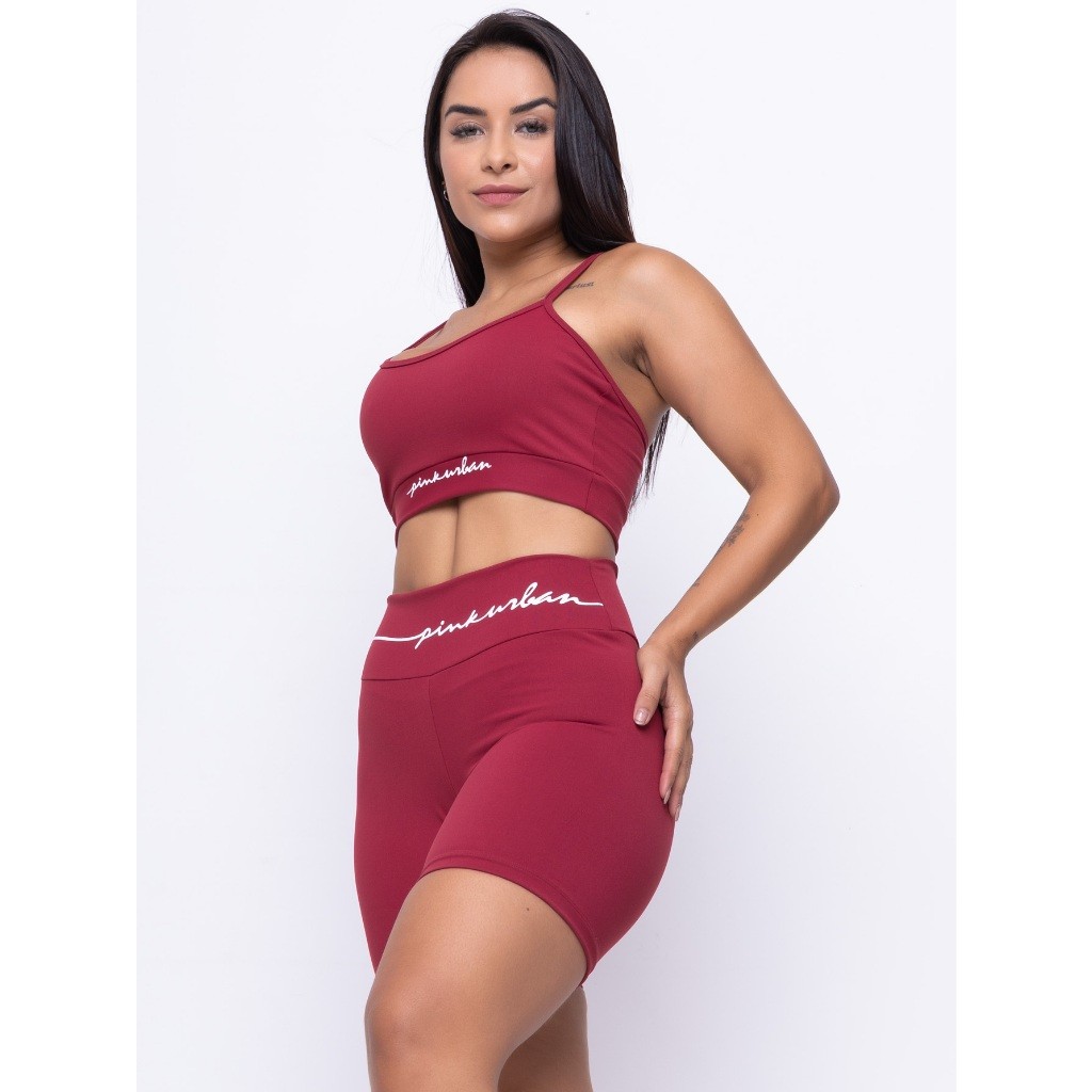 Conjunto Fitness Rubi Liso Top + Short Poliamida Zero Transparência