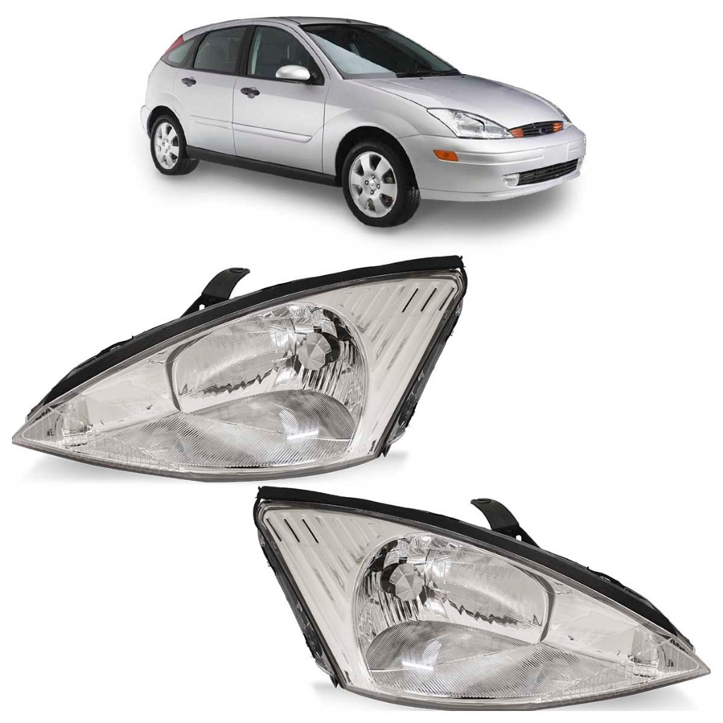 Farol Dianteira Focus 1998 1999 2000 2001 2002 2003 Máscara Cromada Foco Simples Lente Lisa Acrilico