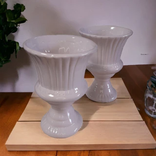 Jogo Vaso Renda Para Decoração em Ceramica Kit 2 Unidades Vaso Campestre Decoração de Festa Para Flor Artificial