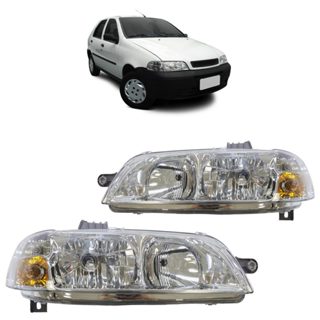 Farol Dianteiro Palio G2 2001 2002 2003 2004 2005 2006 Máscara Cromada Foco Duplo Lente Lisa Acrilico