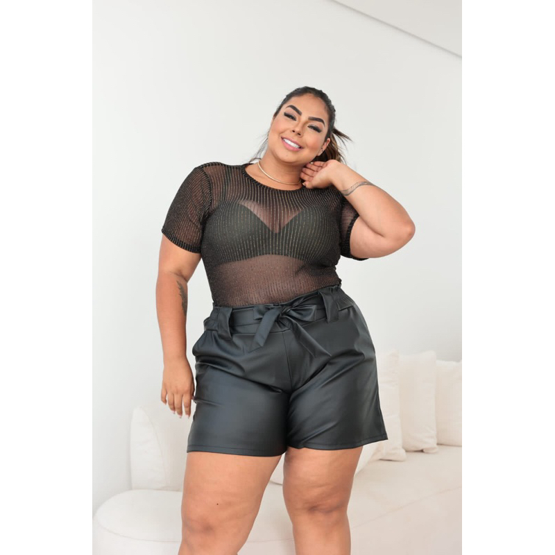 short de couro preto plus size em Promoção na Shopee Brasil 2024