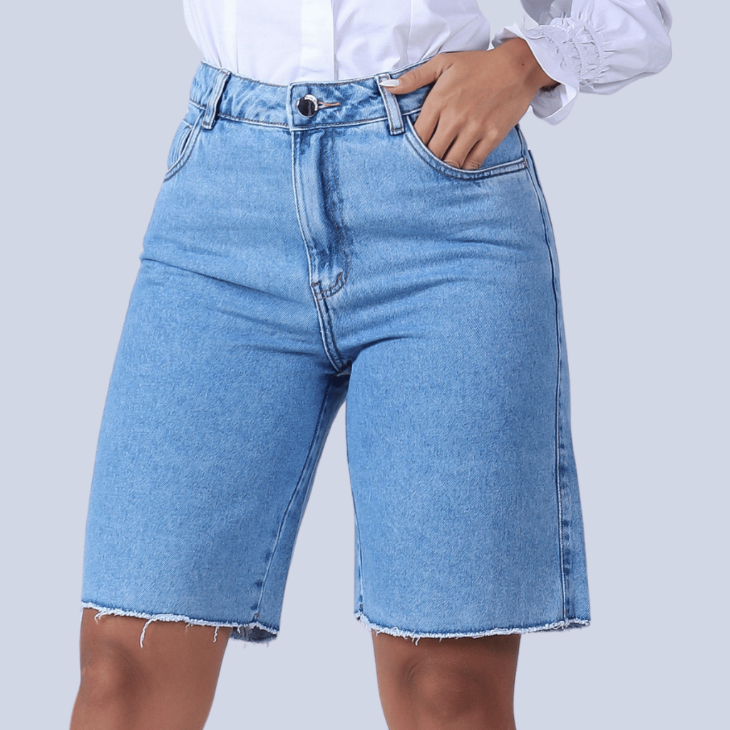 Short Feminino Jeans 100% Algodão Bermuda Jort Cintura Alta Levanta ...