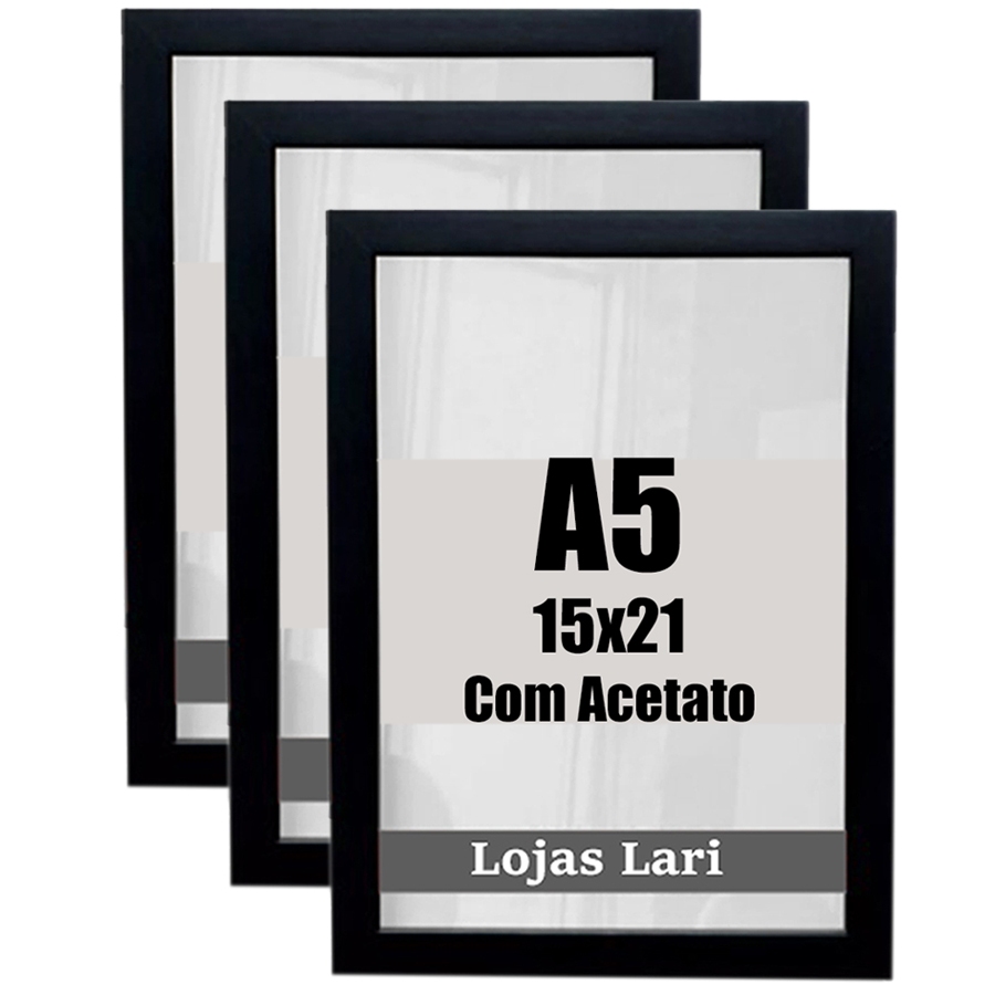 Kit 3 Molduras A5 Para Quadro Foto Poster Acetato 15x21 Cm