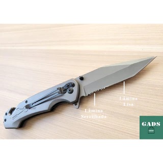 Canivete Metal Cor Grey Titanium Semi Automatico Inox Pesca Camping XD6