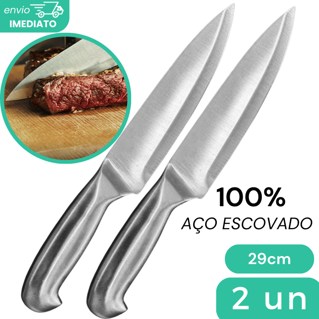 Kit 2 Faca de Corte Peixeira Inox 29cm Peixe Cortes Carne Churrasco ...