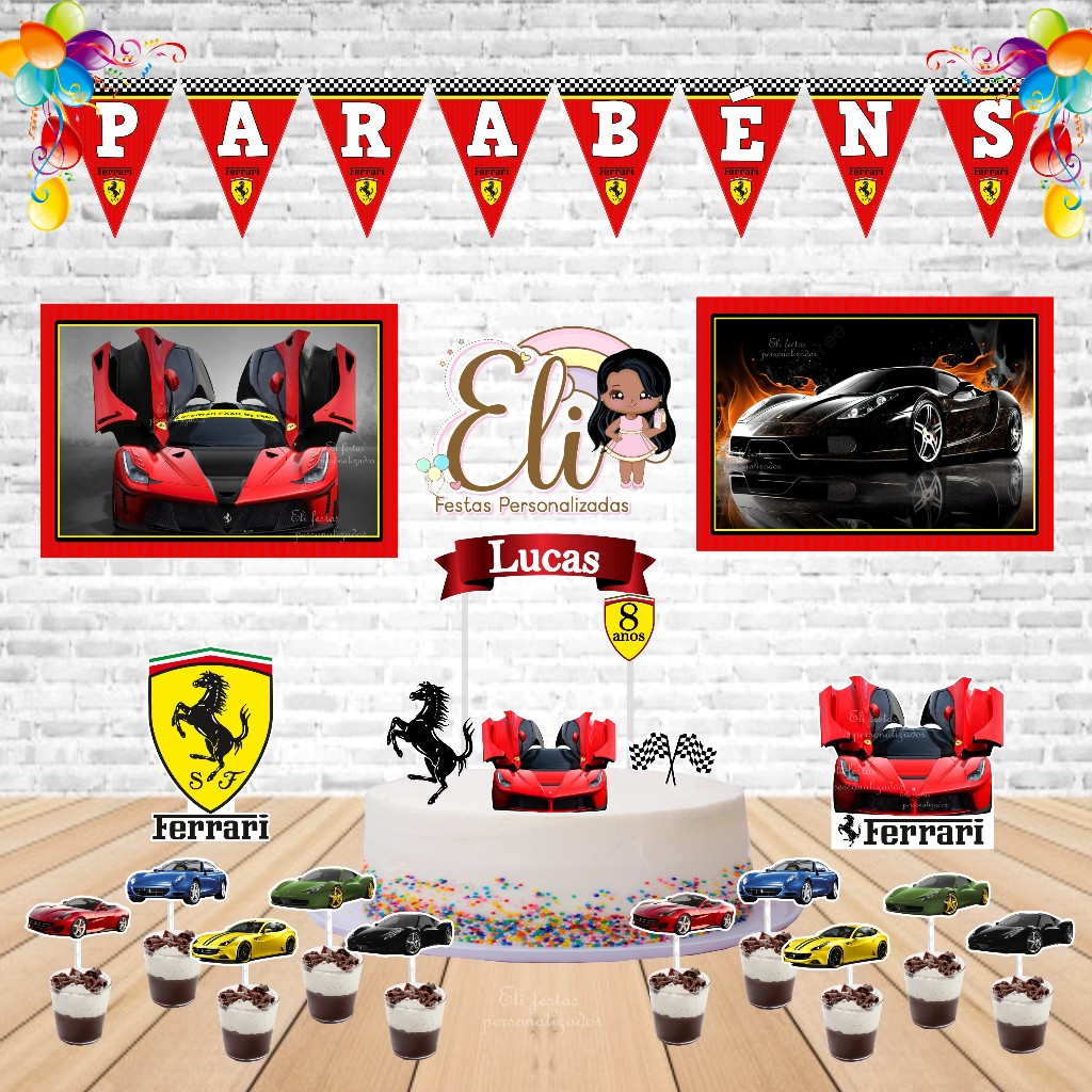 kit festa só um bolinho Carros ferrari com bandeirola | Shopee Brasil