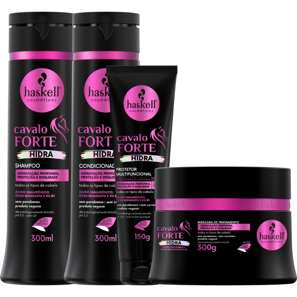 Kit Cavalo Forte Hidra Haskell Shampoo Condicionador Máscara e Protetor ...
