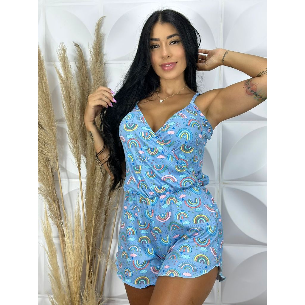 Pijama Confortável Macaquinho Cruzado Roupa de Dormir