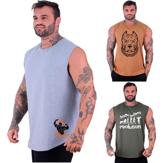 Kit 3 Regata Machão Longline MXD Conceito No Pain No Gain No More Excuses
