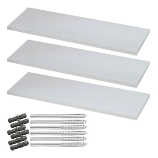 Kit PRATELEIRAS BRANCAS 70x20cm + Suporte de instalação - Decoração, quarto, Rack suspenso, escritório, sala