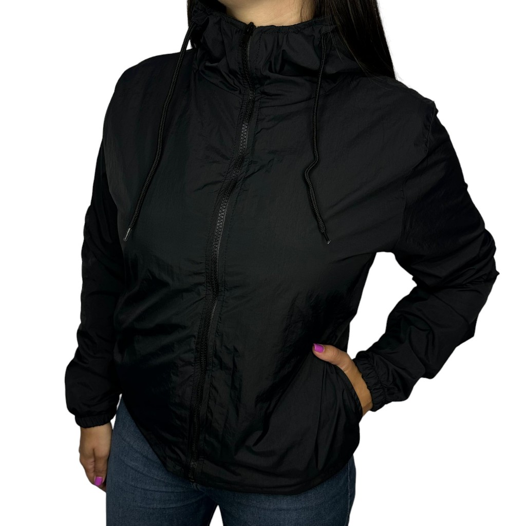 Jaqueta Corta Vento Feminino Liso Repele Agua 100% Forrado Com Capuz Sem Elástico Cintura