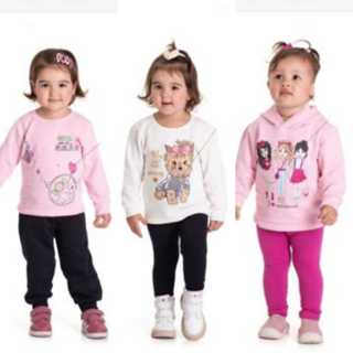 Conjunto Moletom Infantil Menina - Agasalho Bebê Feminino - Roupa de Frio - Inverno - 100% Algodão - Tamanho 1 2 3
