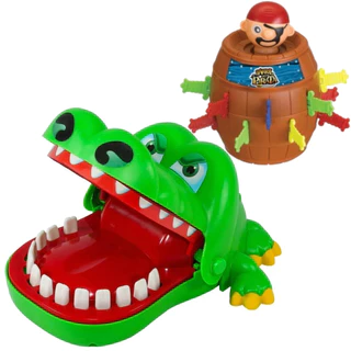 Kit Brinquedo Jogo Jacaré Crocodilo Morde Dedo e Pula Pirata Barril em Oferta na Shopee