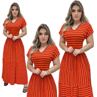 Vestido Longo Estilo Evangelico 3 Maria Casual Versatil Com Manga e Gola V