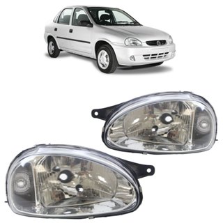 Farol Dianteiro Corsa 1994 1995 1996 1997 1998 1999 2000 2001 2002 Máscara Cromada Foco Simples Lente Lisa Vidro