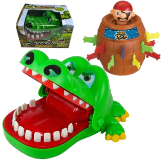 2 Brinquedos Jogo Jacaré Crocodilo Morde Dedo e Pula Pirata Barril em Oferta na Shopee