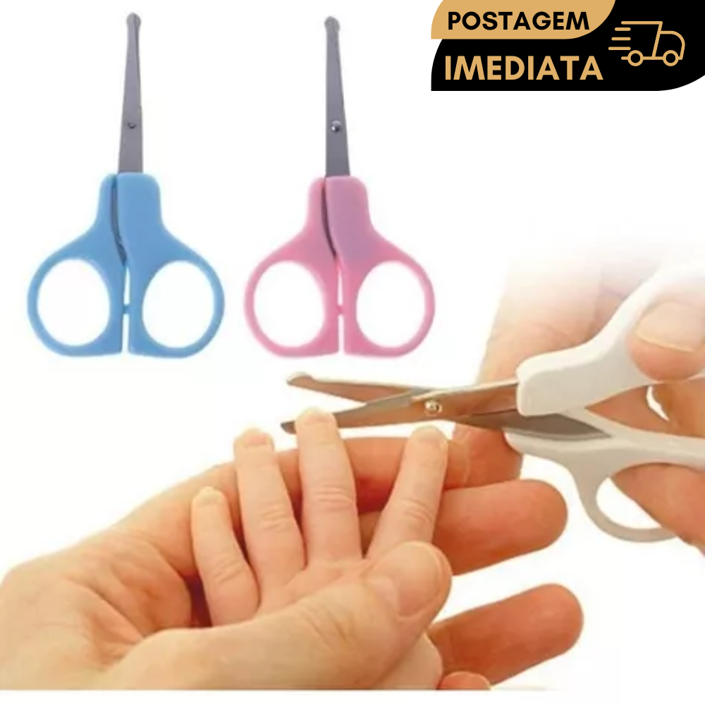 1 Tesoura De Unha Infantil Bebê Rosa Ou Azul Ponta Redonda | Shopee Brasil
