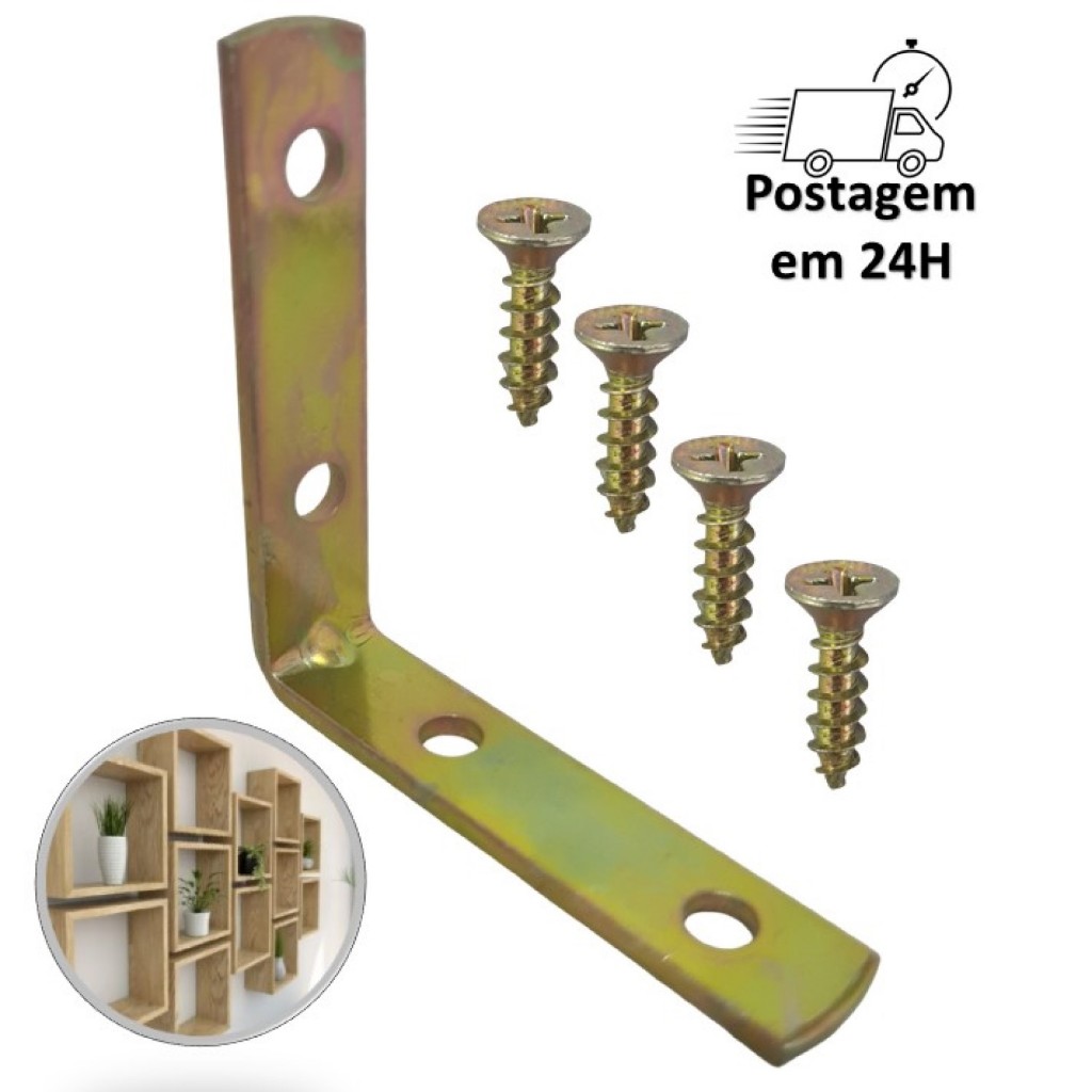 Cantoneira L Reforço Moveis 2.1/2" - 64 X 64 + Parafusos Bicromatizado