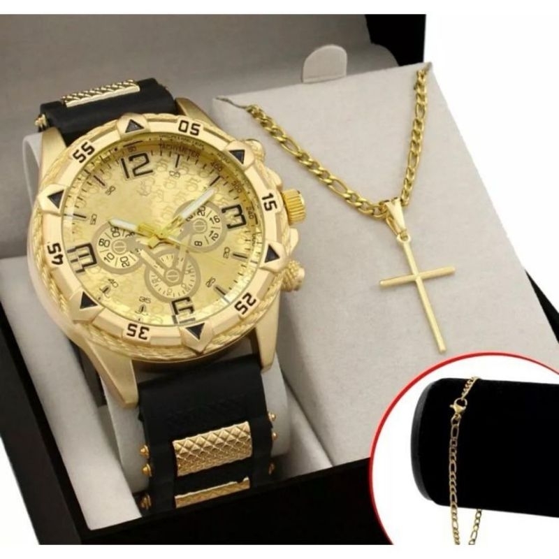 Relógio Masculino Luxo Preto C/dourado Premium Original Original
