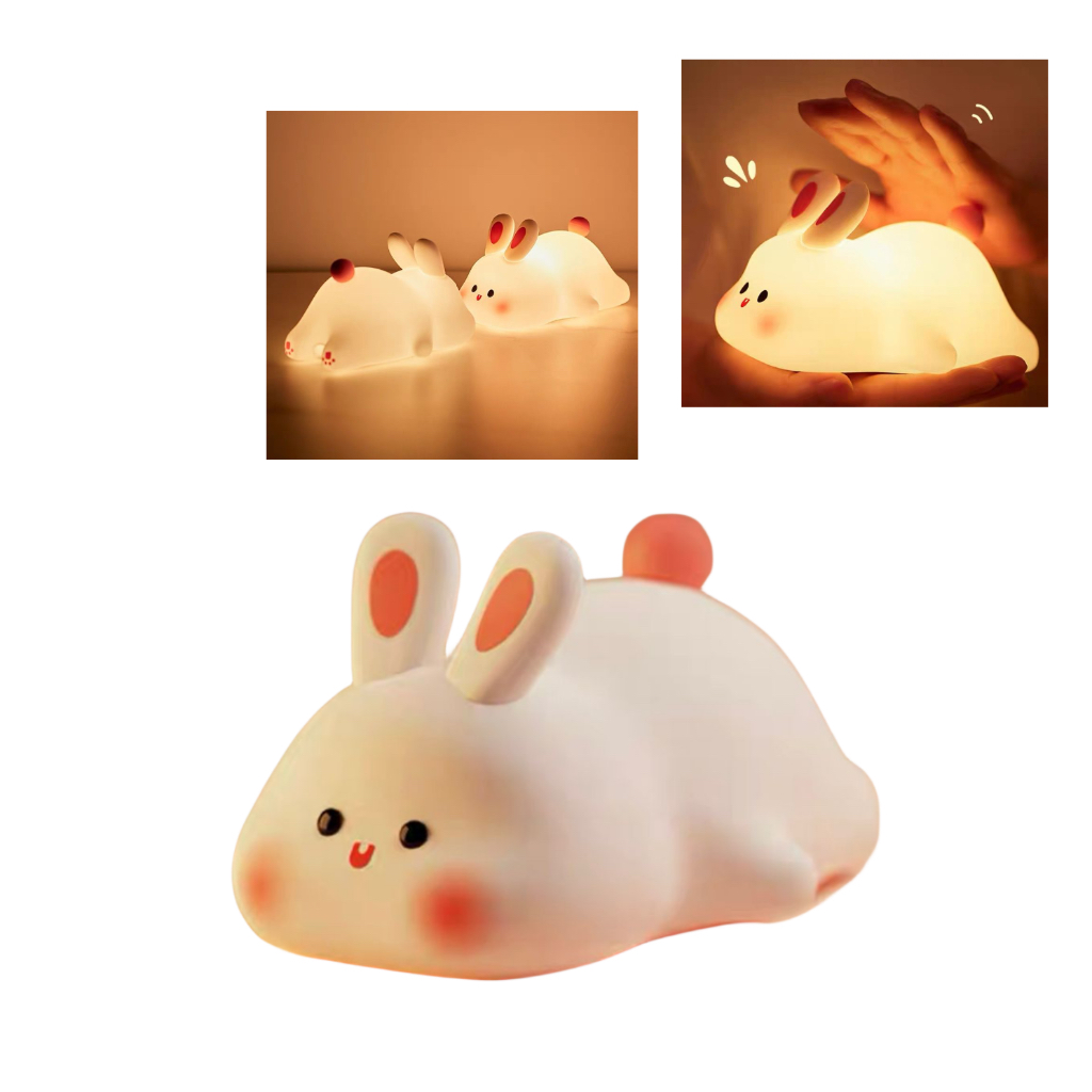 Luminária Mesa Lâmpada Noturna Abajur Fofo Sensor Toque Touch Led Formato Coelho Pet Light Decoração De Casa