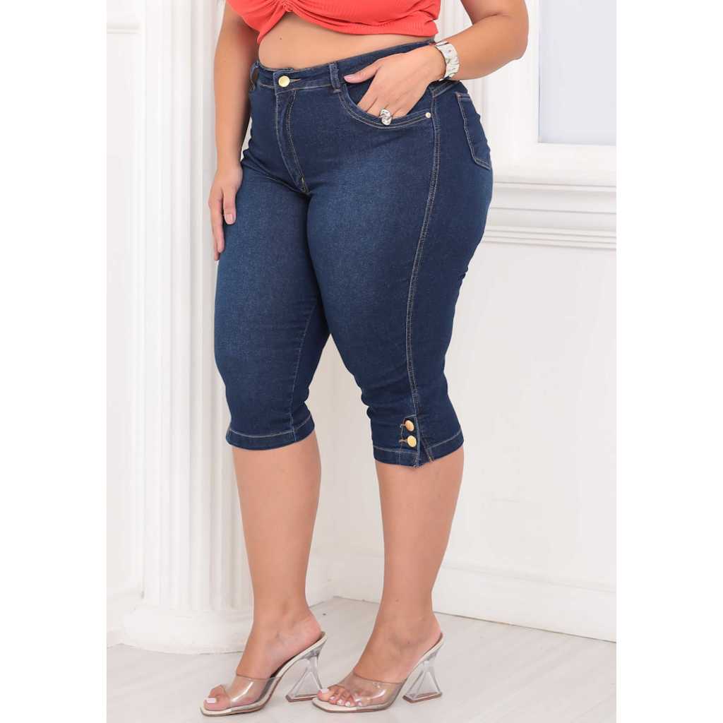 Capri Jeans Feminina Plus Size Com Lycra Moda 46 Ao 60