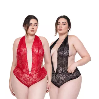 Kit 2 Body Rendado Plus Size Sexy Lingerie Feminino Sensual