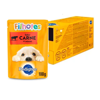 Caixa 18un Ração Úmida Pedigree Cães Filhotes Carne ao Molho 100g
