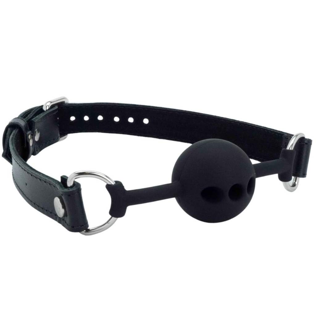 Mordaça Ball Gag Bola BDSM Humana Sexo Sexual boca Sado em Couro Legítimo Preto