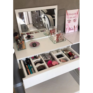 Penteadeira 50x30 Escrivaninha Suspensa Organizadora Maquiagens Quarto 100% MDF corrediça telescópica 50x30x13cm
