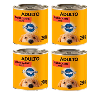 Kit com 4 Ração Úmida Lata Pedigree Cães Adultos Patê de Carne 280g