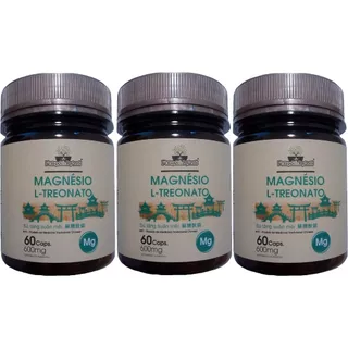 MAGNÉSIO L TREONATO 600MG 60 CÁPSULAS FOLHAS E RAIZES KIT COM 3 POTES