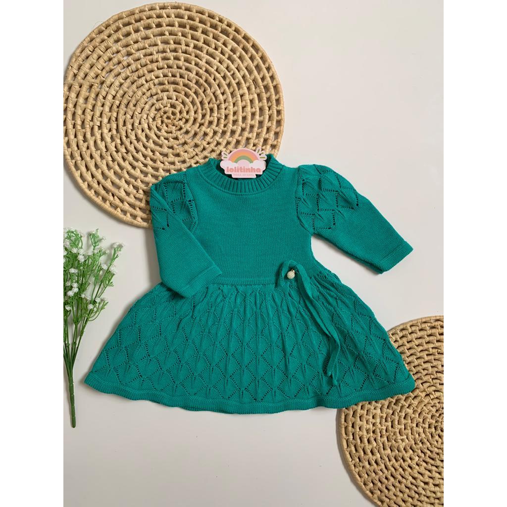 lolitinha Vestido Tricô Infantil Bebê Menina Festa Manga Longa Tricot | Shopee Brasil