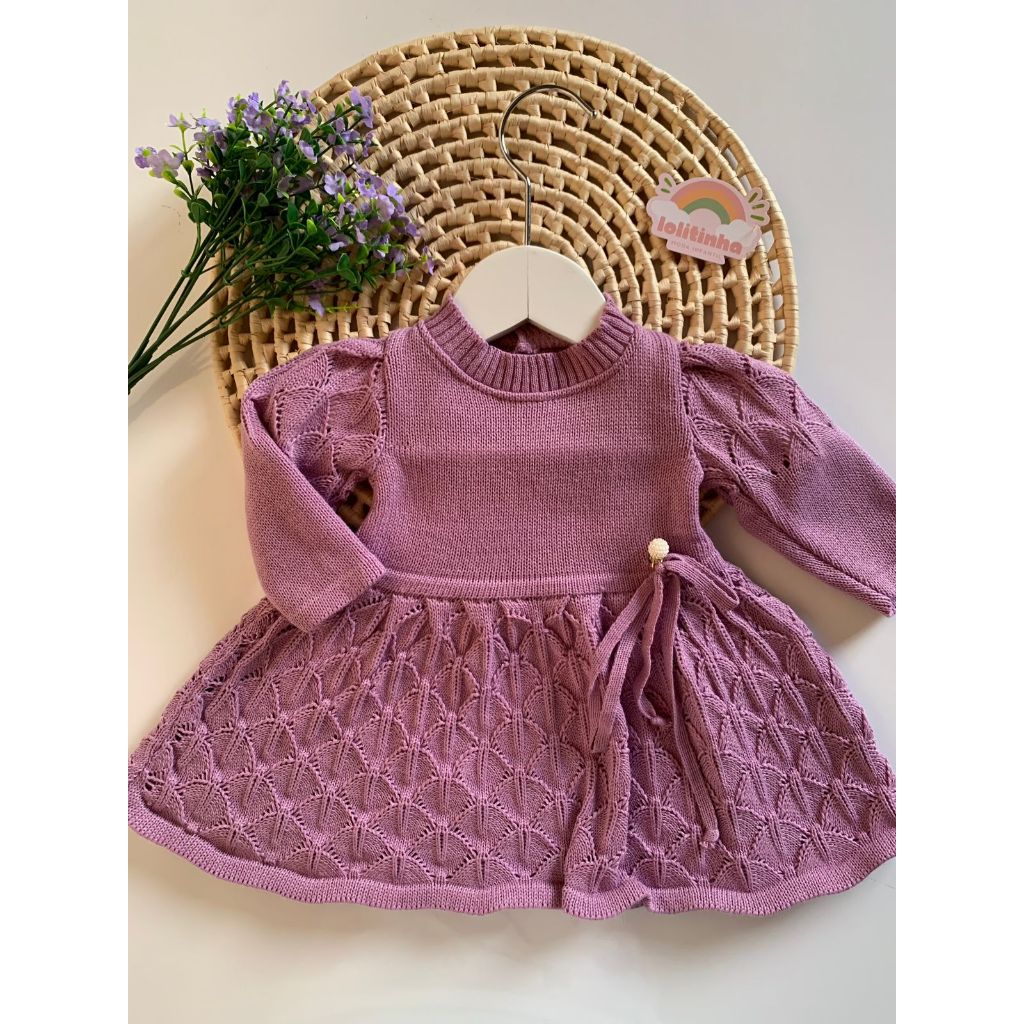 lolitinha Vestido Tricô Infantil Bebê Menina Festa Manga Longa Tricot | Shopee Brasil