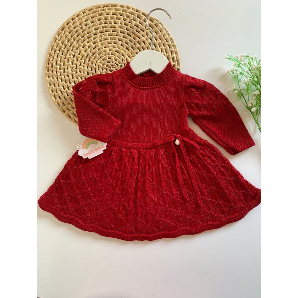 lolitinha Vestido Tricô Infantil Bebê Menina Festa Manga Longa Tricot | Shopee Brasil