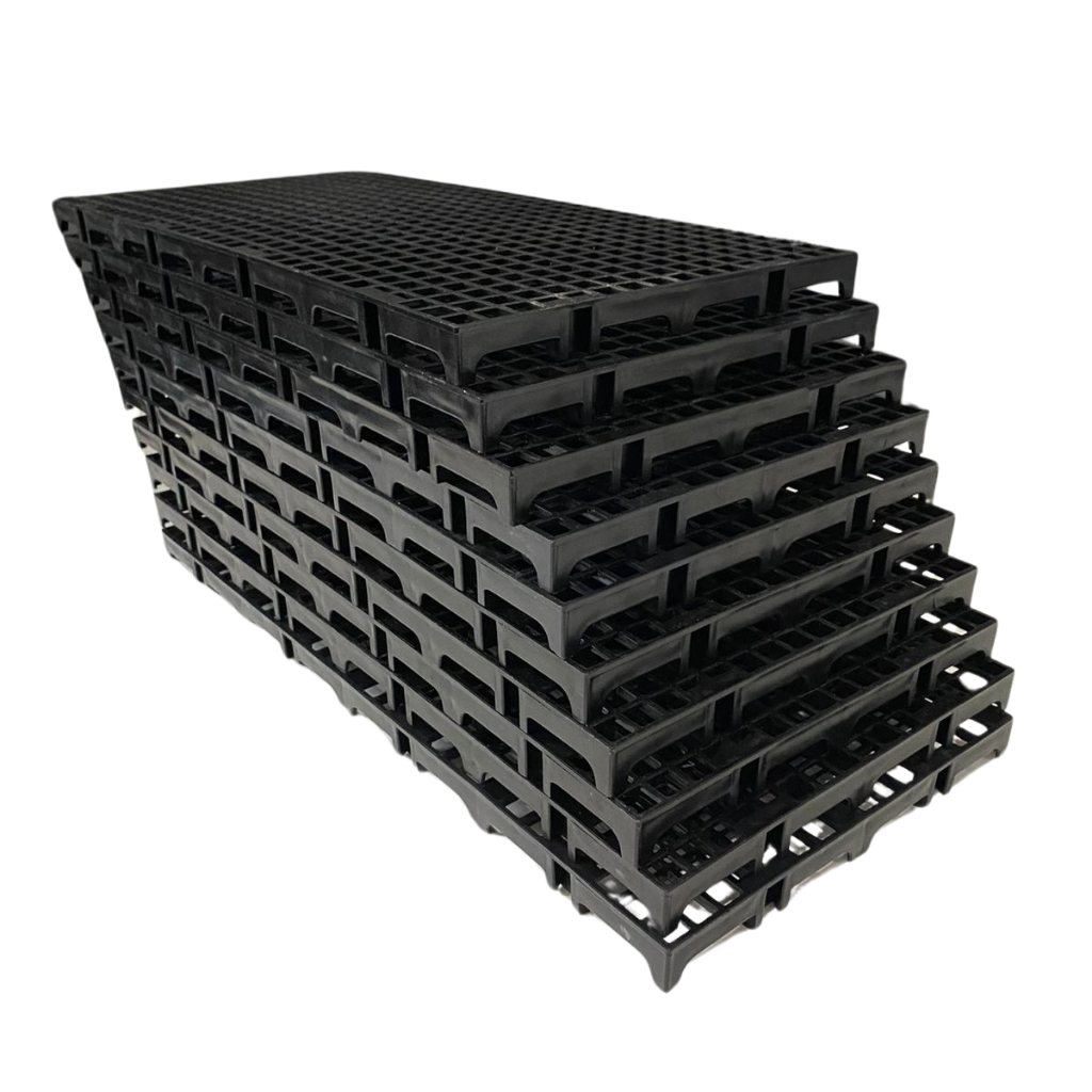 Kit 10 Peças Palete Estrado Piso Plástico Reforçado Preto 2,5x25x50 Cm