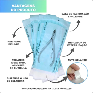 100 Unidades Envelope 9x23cm Autoclave Esterilização Auto Selante Papel Grau Cirúrgico