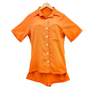 CONJUNTO LISO CONFORTÁVEL COM BOTOES CAMISA + SHORT - LARANJA