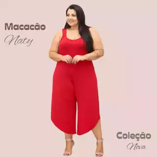Macacão Feminino Plus Size Pantacurt Midi Assimétrico Manga Curta Estiloso
