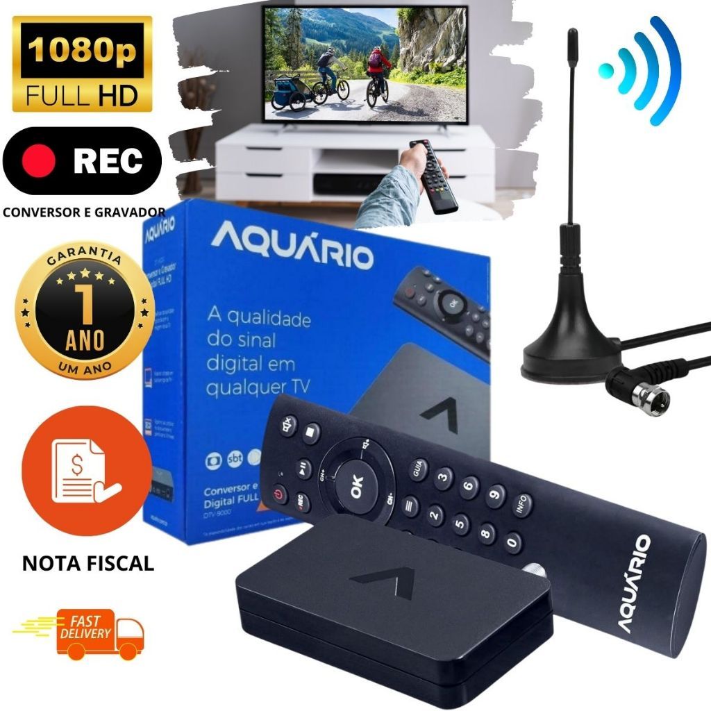 Conversor Digital TV Antiga Tubo + Antena Digital Full HD Aquario ...