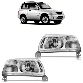 Farol Dianteiro Grand Vitara 2001 2002 2003 2004 2005 2006 2007 Máscara Cromada Lente Lisa Acrilico